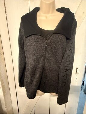 Calvin Klein Dark Gray Zip Hoodie with Black Hood